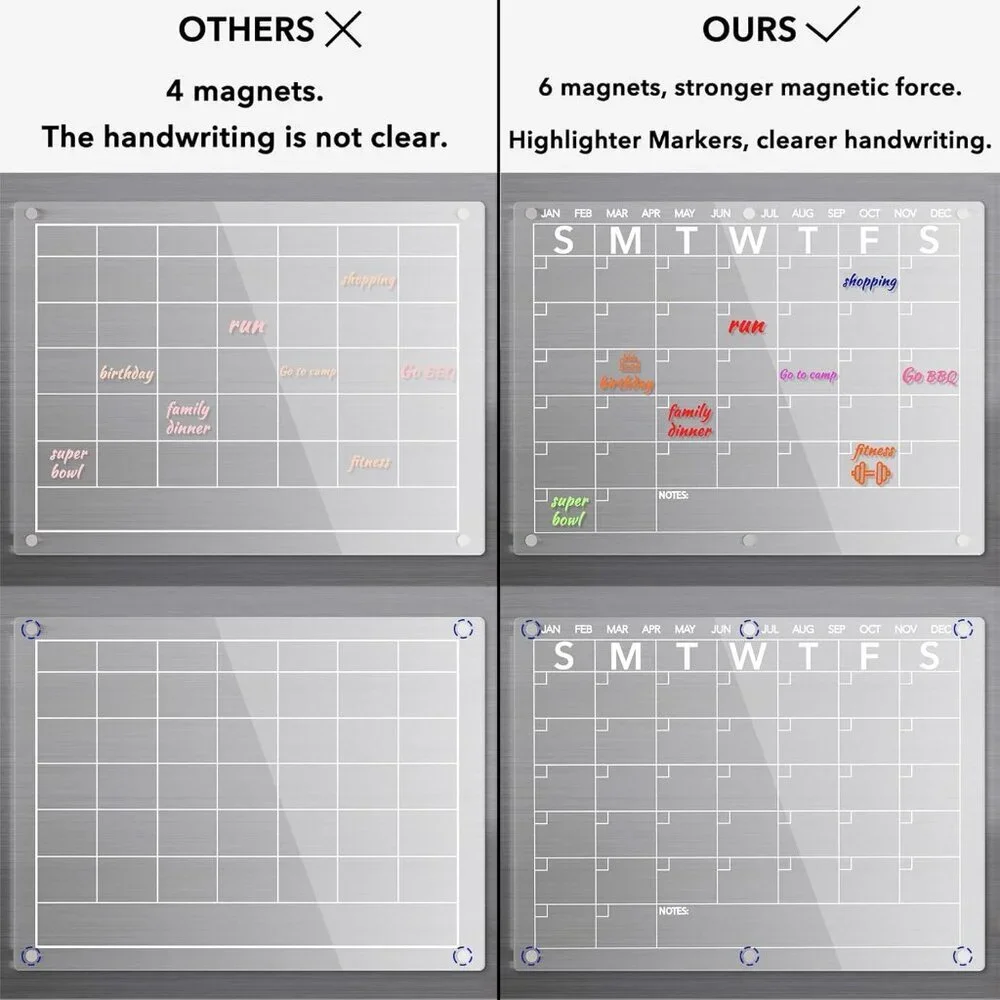 Clear Acrylic Magnetic Calendar with Dry Erase Markers - Perfect for Fridge!